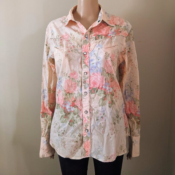 Lauren Ralph Lauren Tops - Vintage Lauren Ralph Lauren pink floral pearl snaps shirt, women's large